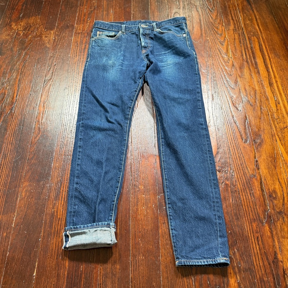 H&M Selvedge Jeans Mens 31x32 Blue &Denim Dark Wash Slim Tapered‎ Turkey Preppy